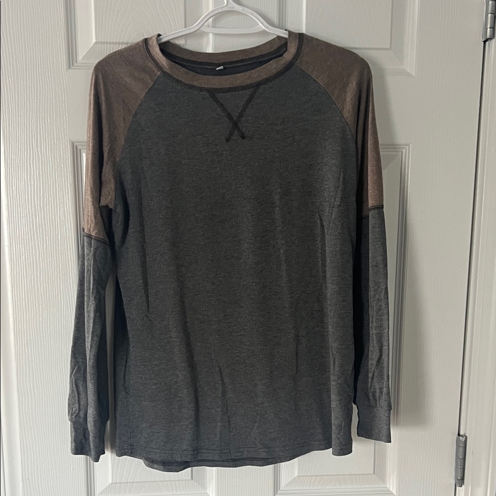 Gray and Brown Long Sleeve Shirt